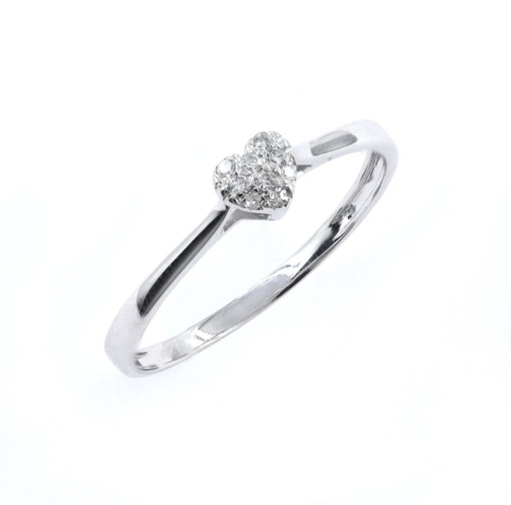 Anillo corazón de oro blanco 18K con diamantes auténticos · Talla 17,3 mm