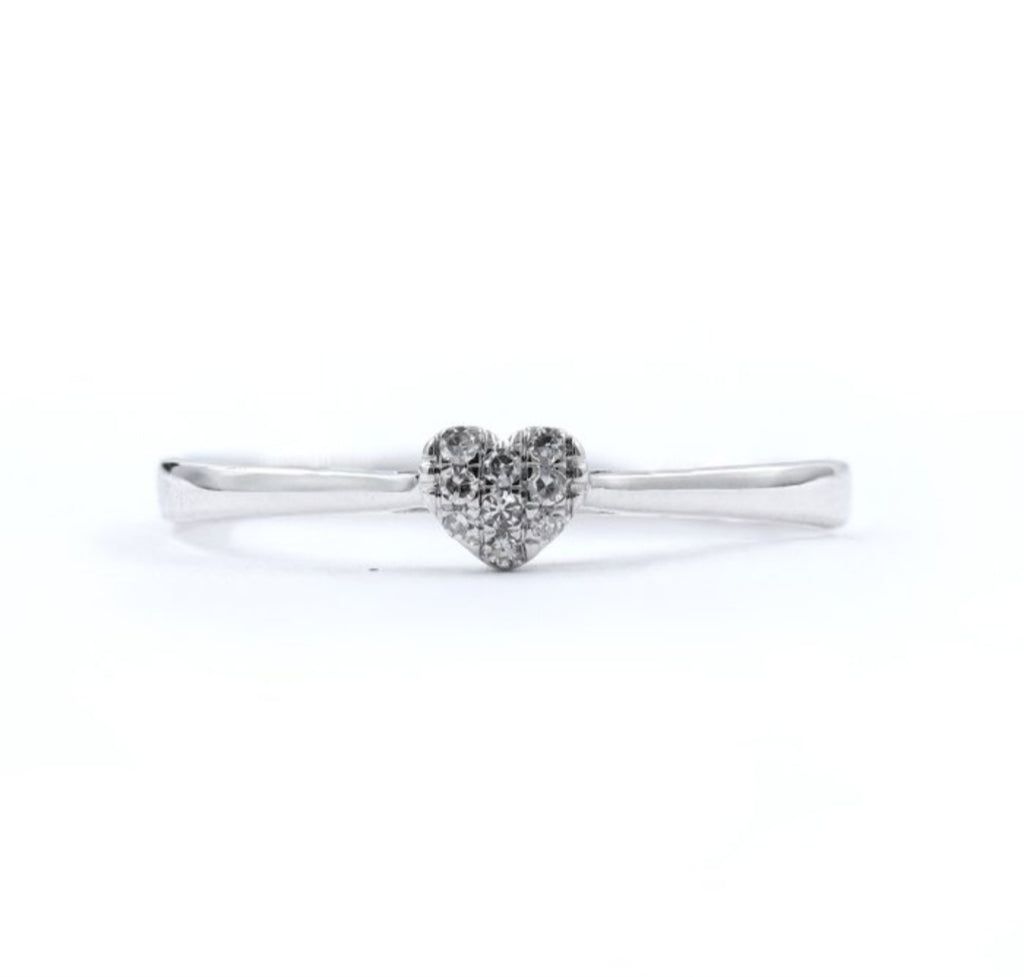 Anillo corazón de oro blanco 18K con diamantes auténticos · Talla 17,3 mm