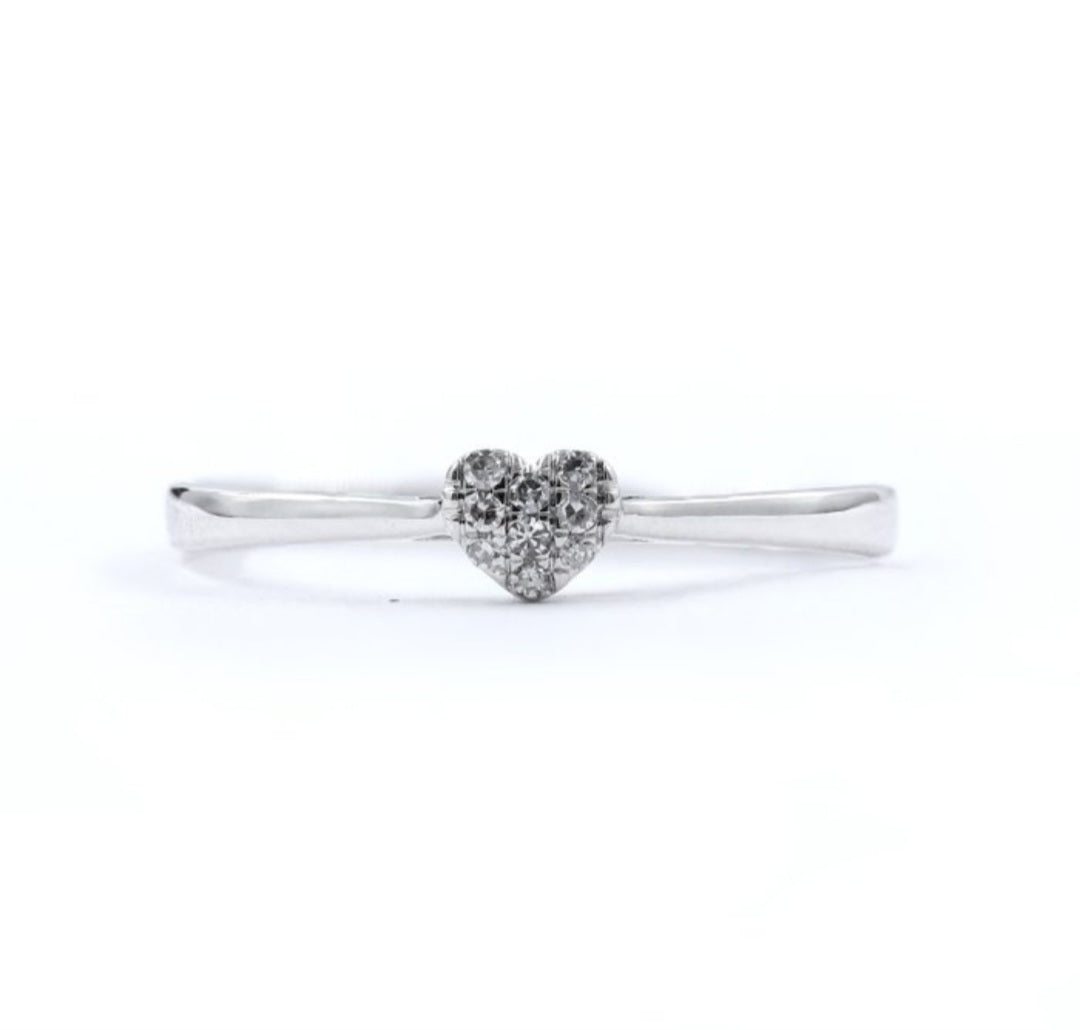 Anillo corazón de oro blanco 18K con diamantes auténticos · Talla 17,3 mm